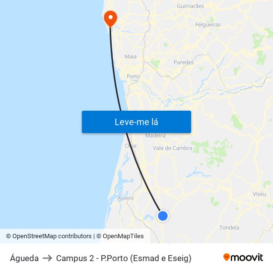 Águeda to Campus 2 - P.Porto (Esmad e Eseig) map