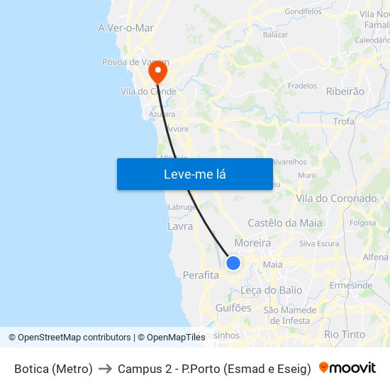 Botica (Metro) to Campus 2 - P.Porto (Esmad e Eseig) map