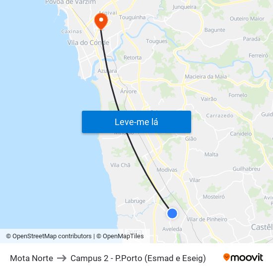 Mota Norte to Campus 2 - P.Porto (Esmad e Eseig) map