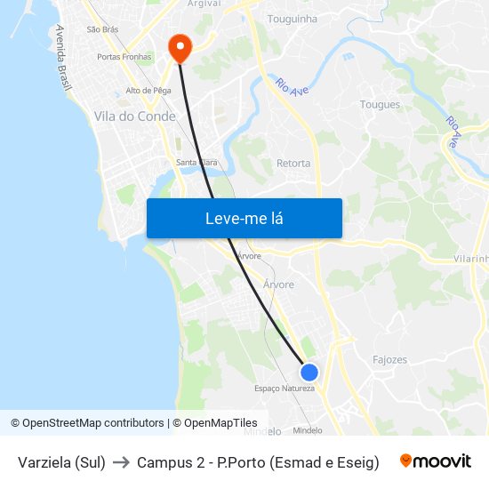 Varziela (Sul) to Campus 2 - P.Porto (Esmad e Eseig) map