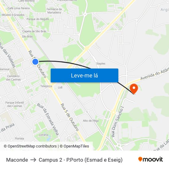 Maconde to Campus 2 - P.Porto (Esmad e Eseig) map
