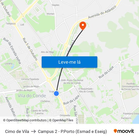 Cimo de Vila to Campus 2 - P.Porto (Esmad e Eseig) map