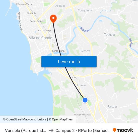 Varziela (Parque Industrial) to Campus 2 - P.Porto (Esmad e Eseig) map