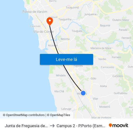 Junta de Freguesia de Modivas to Campus 2 - P.Porto (Esmad e Eseig) map