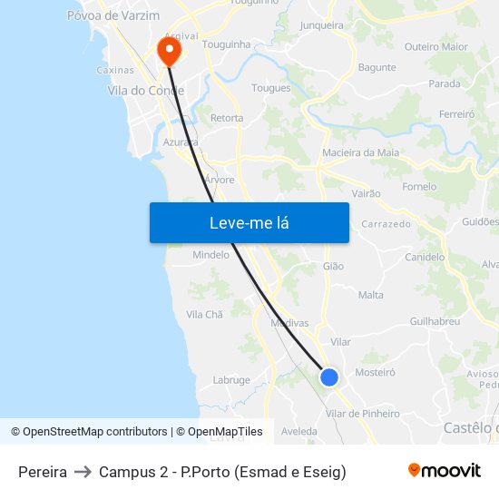 Pereira to Campus 2 - P.Porto (Esmad e Eseig) map