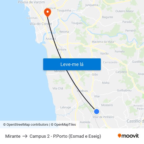 Mirante to Campus 2 - P.Porto (Esmad e Eseig) map