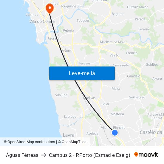 Águas Férreas to Campus 2 - P.Porto (Esmad e Eseig) map