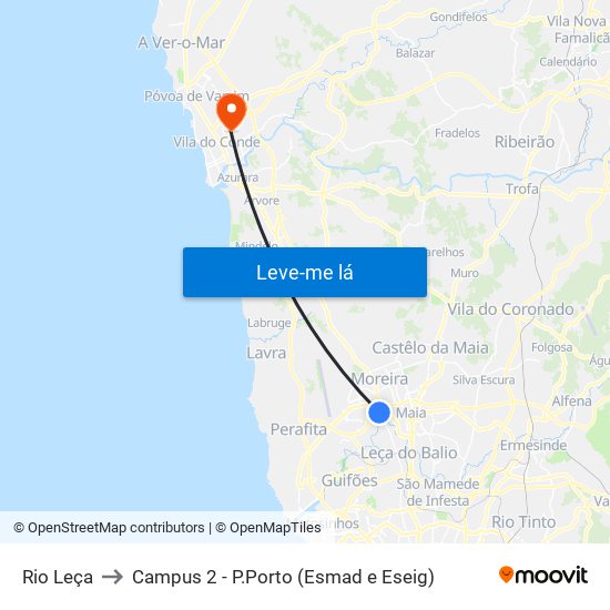 Rio Leça to Campus 2 - P.Porto (Esmad e Eseig) map