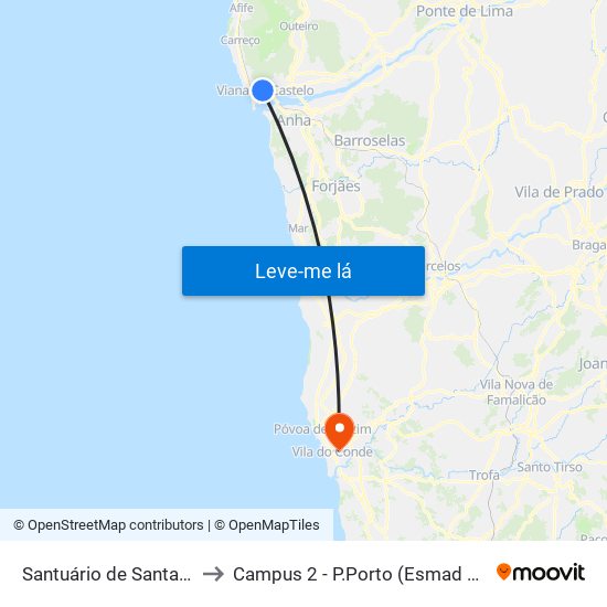 Santuário de Santa Luzia to Campus 2 - P.Porto (Esmad e Eseig) map