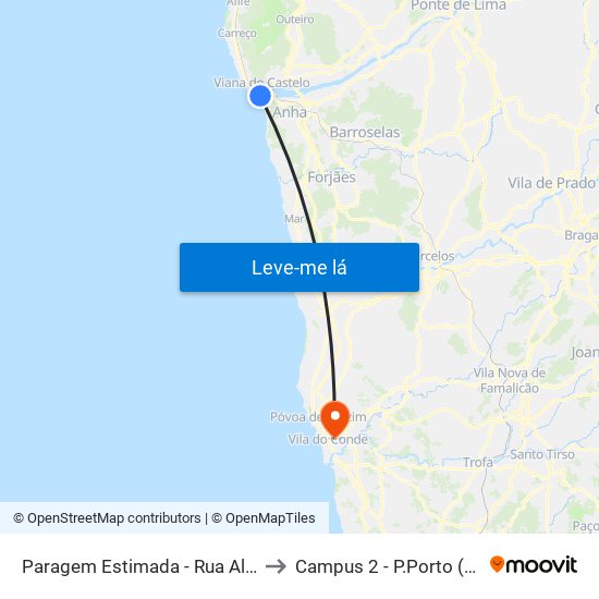 Paragem Estimada - Rua Alves Cerqueira, 500 to Campus 2 - P.Porto (Esmad e Eseig) map