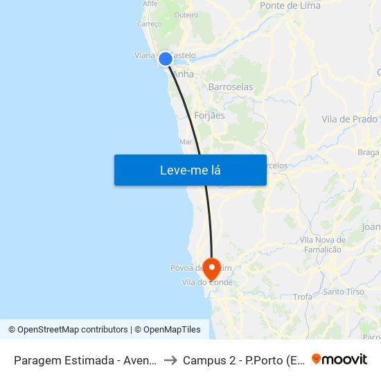 Paragem Estimada - Avenida 25 de Abril, 1 to Campus 2 - P.Porto (Esmad e Eseig) map