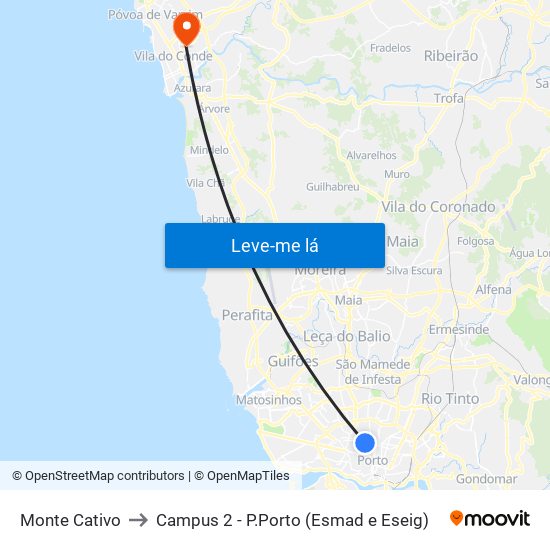 Monte Cativo to Campus 2 - P.Porto (Esmad e Eseig) map
