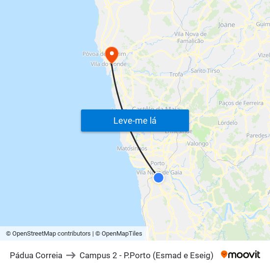 Pádua Correia to Campus 2 - P.Porto (Esmad e Eseig) map