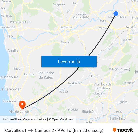 Carvalhos I to Campus 2 - P.Porto (Esmad e Eseig) map