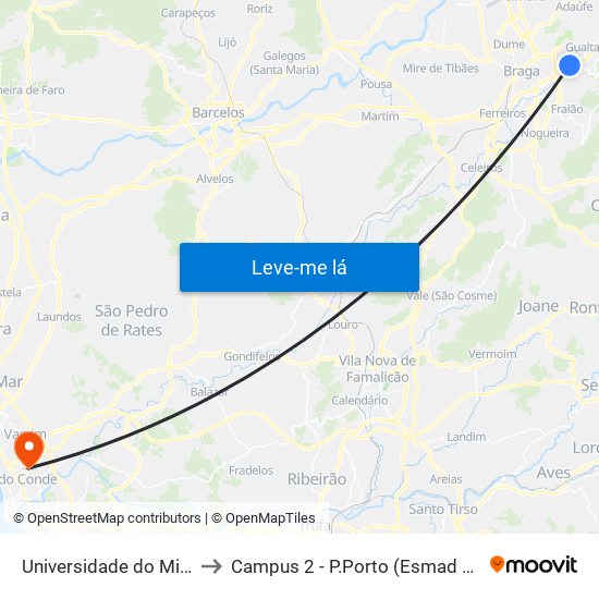 Universidade do Minho II to Campus 2 - P.Porto (Esmad e Eseig) map