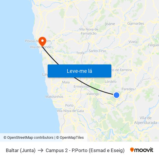 Baltar (Junta) to Campus 2 - P.Porto (Esmad e Eseig) map