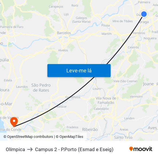 Olímpica to Campus 2 - P.Porto (Esmad e Eseig) map