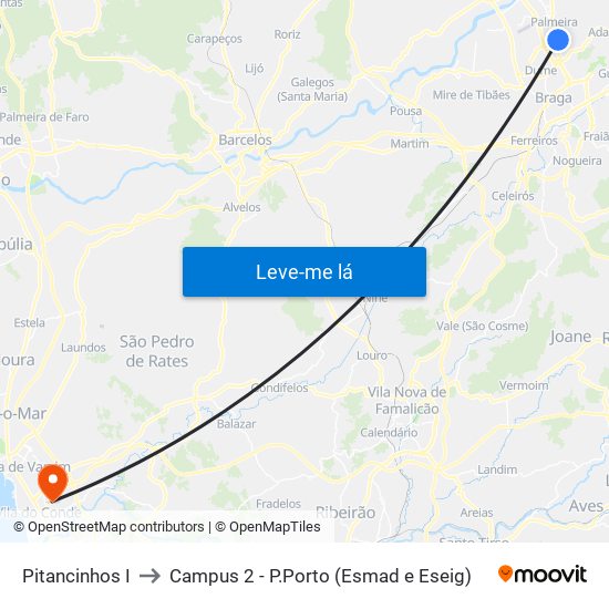 Pitancinhos I to Campus 2 - P.Porto (Esmad e Eseig) map