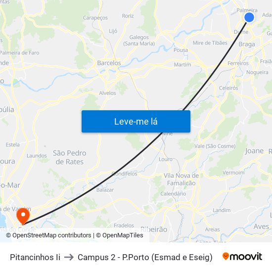 Pitancinhos Ii to Campus 2 - P.Porto (Esmad e Eseig) map