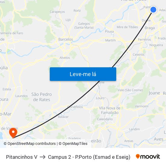 Pitancinhos V to Campus 2 - P.Porto (Esmad e Eseig) map
