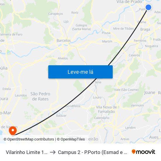 Vilarinho Limite 1/2)) to Campus 2 - P.Porto (Esmad e Eseig) map