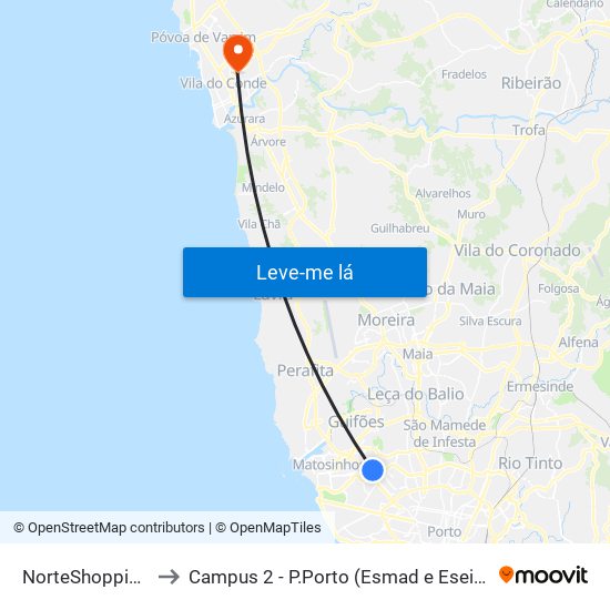 NorteShopping to Campus 2 - P.Porto (Esmad e Eseig) map
