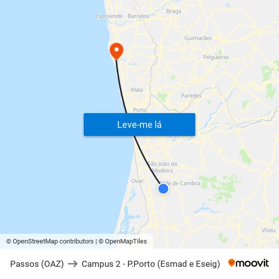 Passos (OAZ) to Campus 2 - P.Porto (Esmad e Eseig) map
