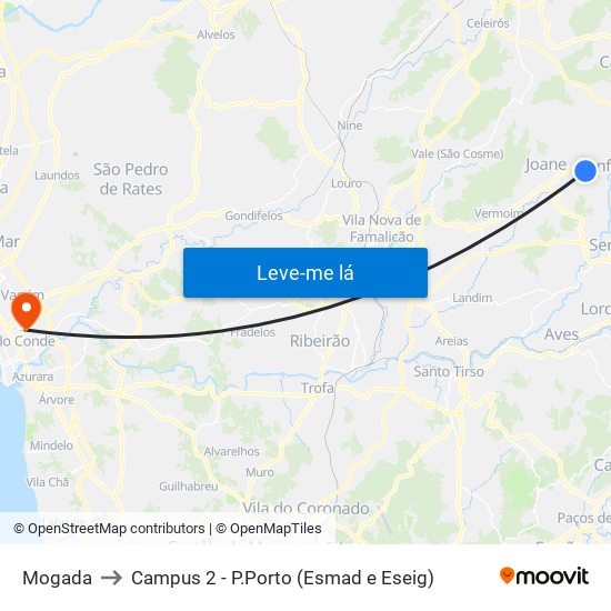 Mogada to Campus 2 - P.Porto (Esmad e Eseig) map