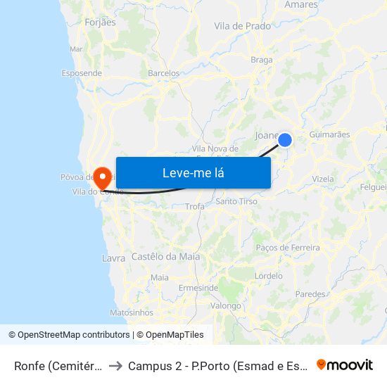 Ronfe (Cemitério) to Campus 2 - P.Porto (Esmad e Eseig) map
