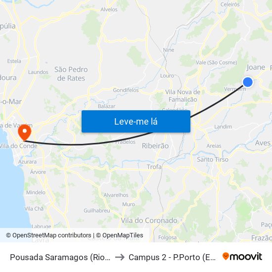Pousada Saramagos (Riopele) | Correios to Campus 2 - P.Porto (Esmad e Eseig) map