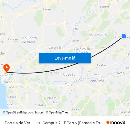 Portela de Vermil to Campus 2 - P.Porto (Esmad e Eseig) map