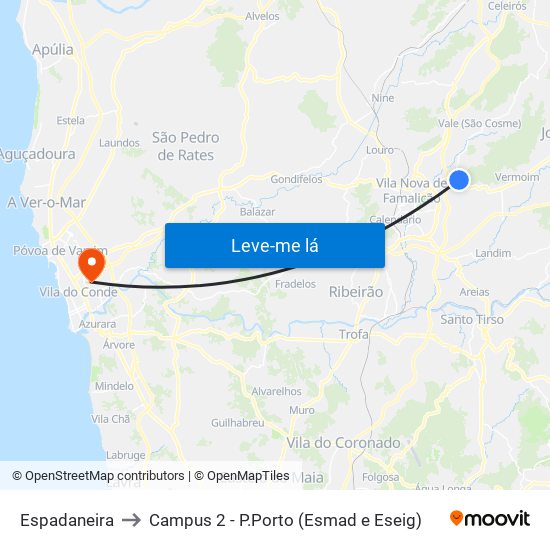 Espadaneira to Campus 2 - P.Porto (Esmad e Eseig) map