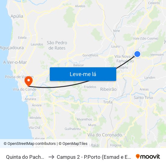 Quinta do Pacheco to Campus 2 - P.Porto (Esmad e Eseig) map