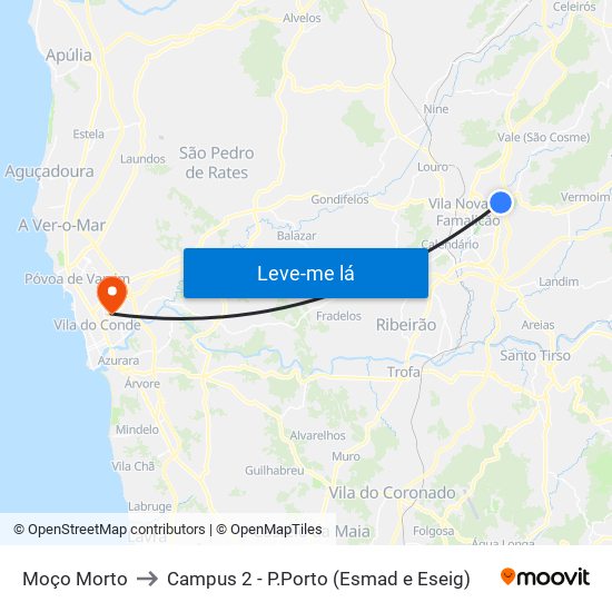 Moço Morto to Campus 2 - P.Porto (Esmad e Eseig) map