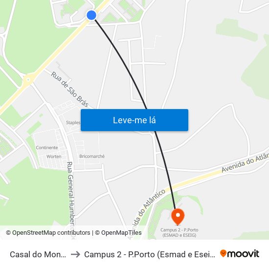 Casal do Monte to Campus 2 - P.Porto (Esmad e Eseig) map