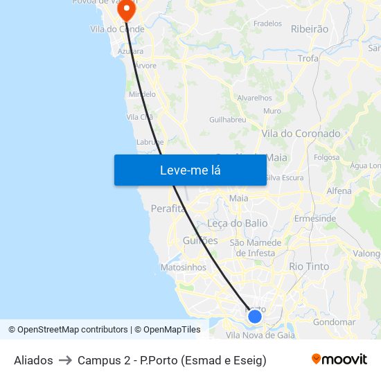 Aliados to Campus 2 - P.Porto (Esmad e Eseig) map