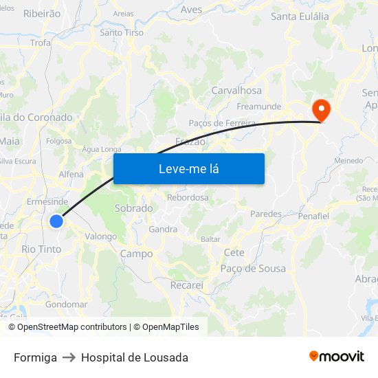 Formiga to Hospital de Lousada map