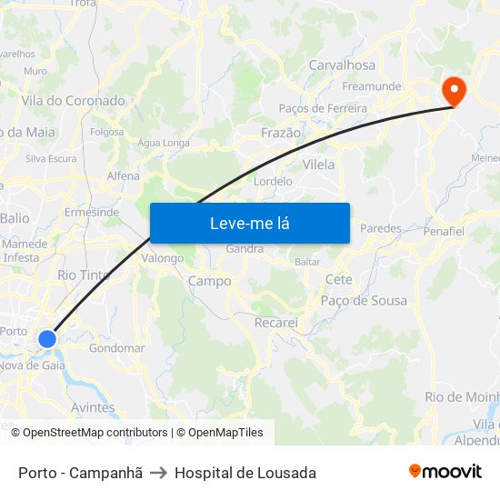 Porto - Campanhã to Hospital de Lousada map