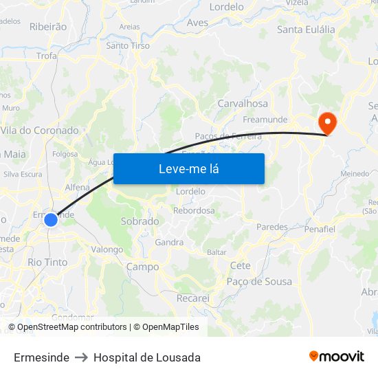 Ermesinde to Hospital de Lousada map