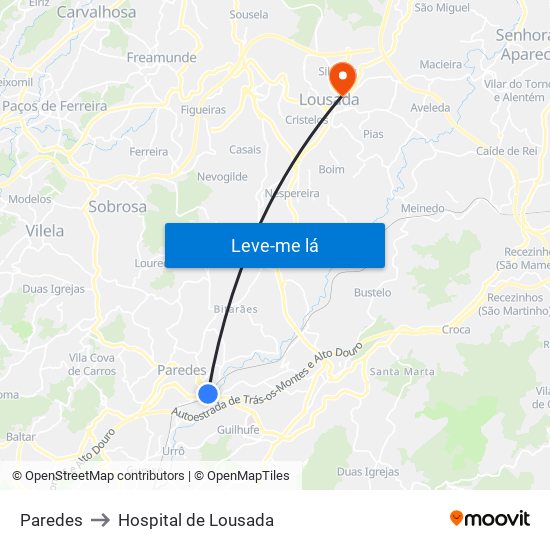 Paredes to Hospital de Lousada map