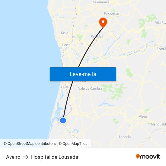 Aveiro to Hospital de Lousada map