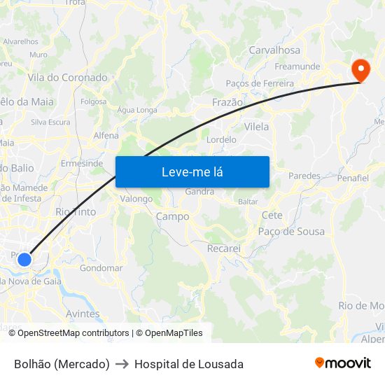 Bolhão (Mercado) to Hospital de Lousada map