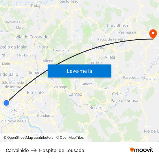 Carvalhido to Hospital de Lousada map