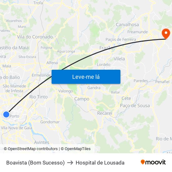 Boavista (Bom Sucesso) to Hospital de Lousada map