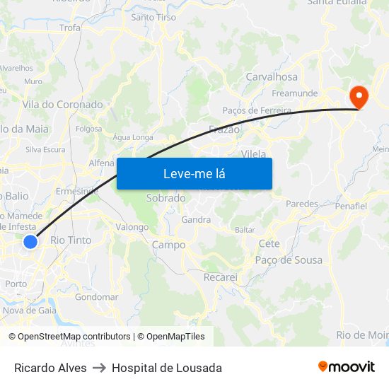 Ricardo Alves to Hospital de Lousada map