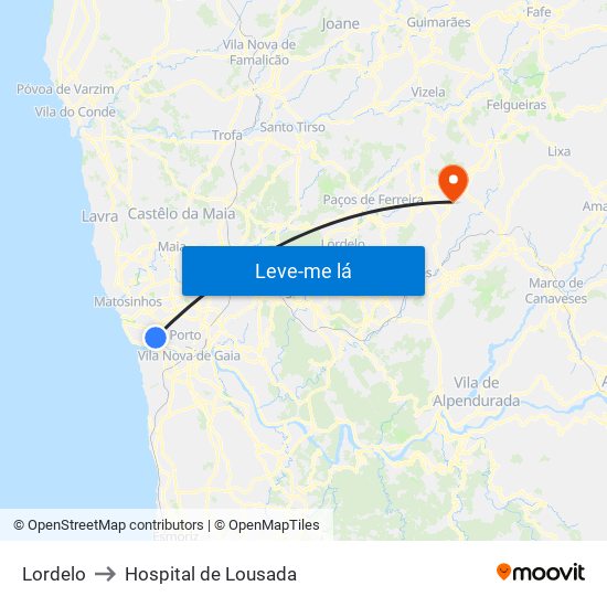 Lordelo to Hospital de Lousada map