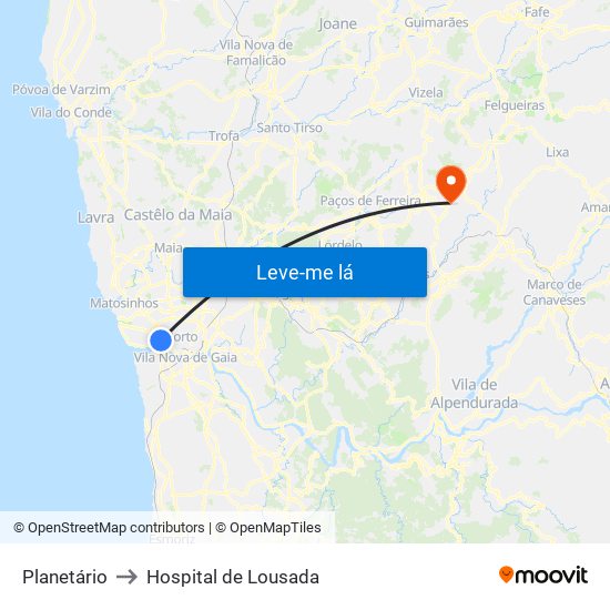 Planetário to Hospital de Lousada map