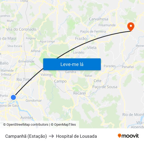 Campanhã (Estação) to Hospital de Lousada map