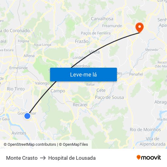 Monte Crasto to Hospital de Lousada map