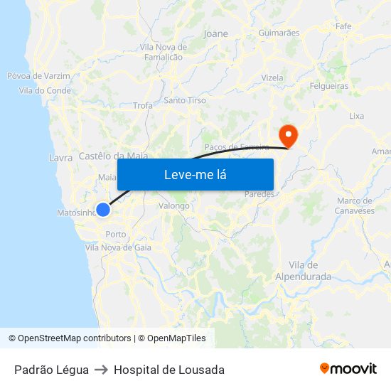 Padrão Légua to Hospital de Lousada map